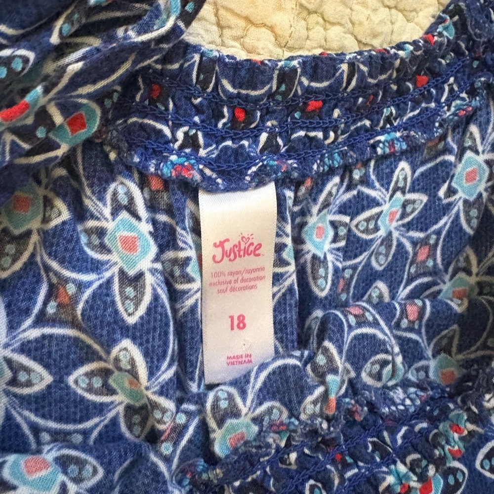Justice Navy Floral Tee with Aqua & Coral Accents